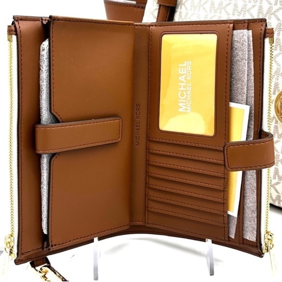 Michael Kors Large Charlotte Tote Bag & Large Double Zip Wallet Vanilla/Brown - Picture 12 of 13